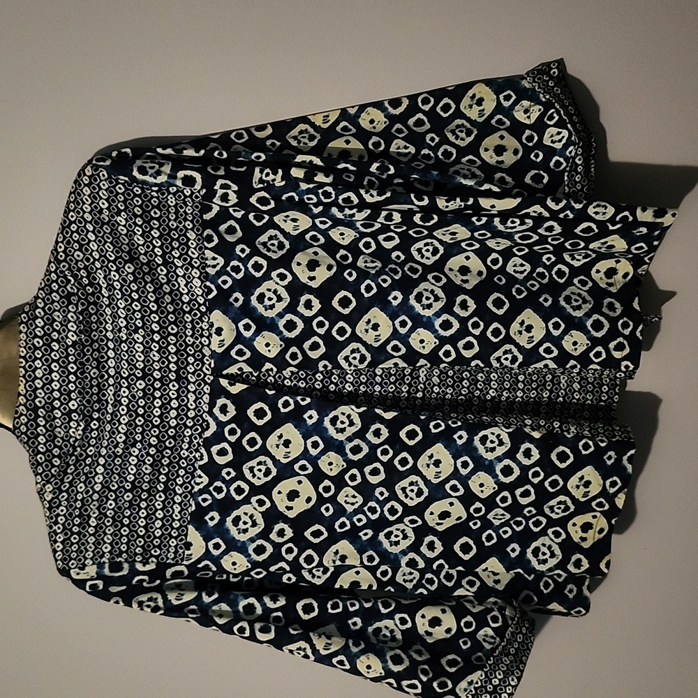 Blue Patterned Open Front Jacket - Picture 2 of 3